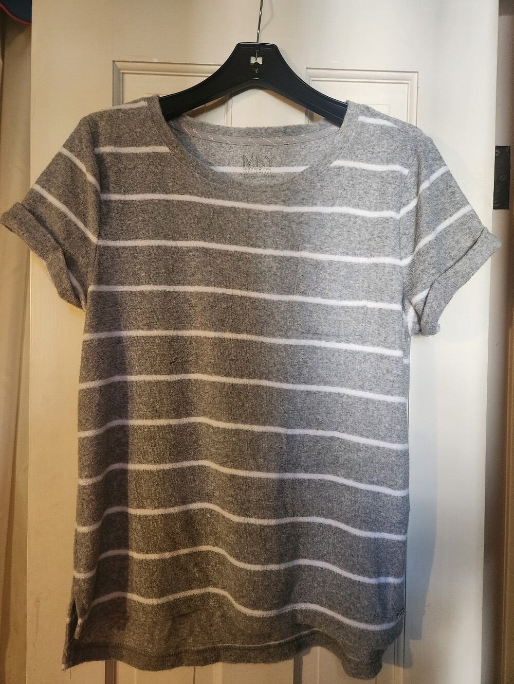 Marc New York Gray and White Striped Short Sleeve Terry Tee